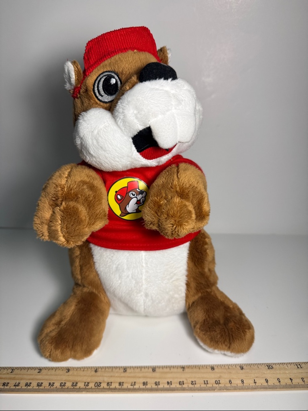 Buc-ee's Beaver Plush in Brown, White & Red Shirt stuffed animal collector 12 in